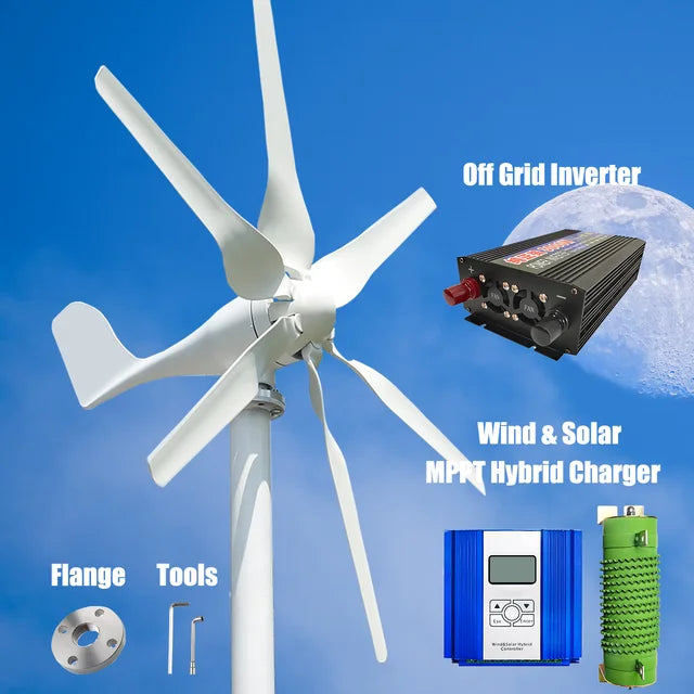 2000W Windmill 12V 24V 48V 6 Blades Wind Turbine Generator with MPPT Controller Low Start Wind Speed Free Energy Home Appliance
