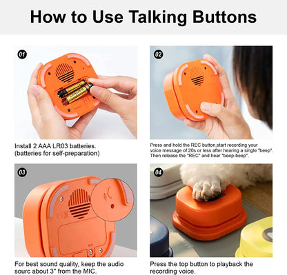 Dog and Cat Button Set with Mat & Stickers Pets Talk Trainable and Recordable Communication Vocalised Voice Toy Clicker