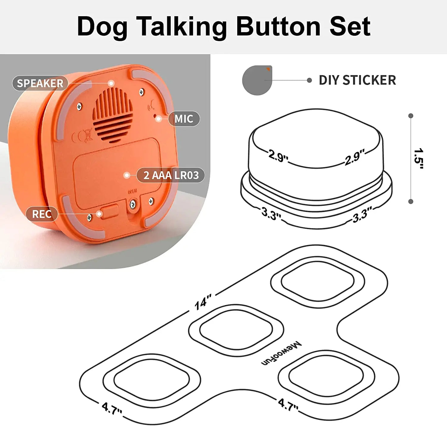 Dog and Cat Button Set with Mat & Stickers Pets Talk Trainable and Recordable Communication Vocalised Voice Toy Clicker